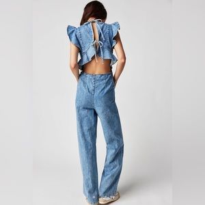 We The Free People Kiss And Tell Denim Jumpsuit Sz XS. NWT Summer 2023.